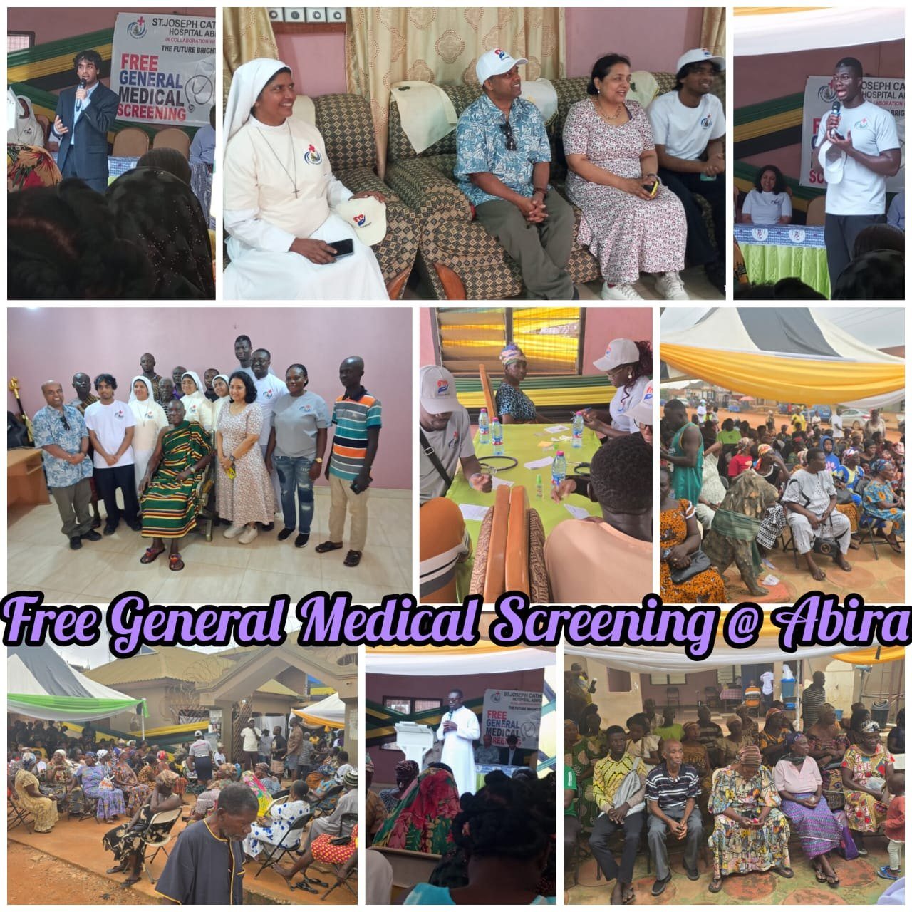 Photo collage from the free general medical screening at Abira